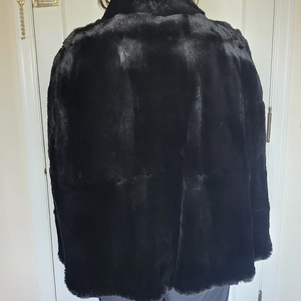 Vintage Sheared Fur Black Cape OS